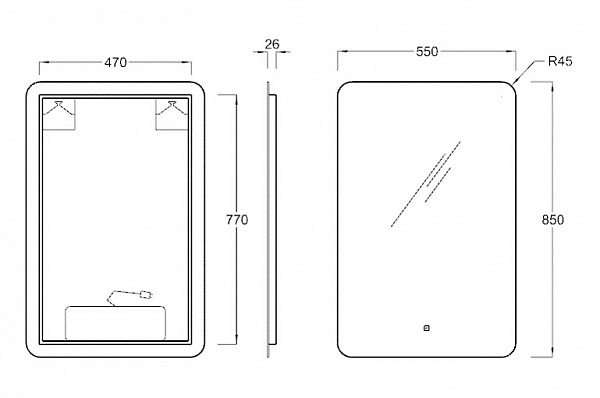 Зеркало Kerama Marazzi PRO с подсветкой LED 55, белый глянцевый