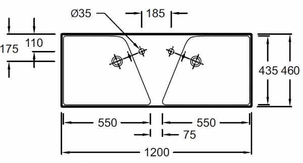 Двойная подвесная раковина-столешница Jacob Delafon Rythmik 120х46 см EXM112-Z-00