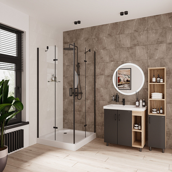 Душ. ограждение Niagara NG-6813-08 BLACK (90*90*190) квадрат, две двери распашные, 1 место