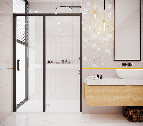 Боковая перегородка Creto Nota 122-SP-800-C-B-6 стекло прозрачное EASY CLEAN профиль черный, 80х200 см