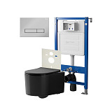 Сет: Система инсталляции Point Элемент для подвесного унитаза PN45120 + Клавиша смыва для инсталляции Point Меркурий, хром, PN44831C + Унитаз подвесной Point Веста безободковый, чёрн мат, PN41701BM