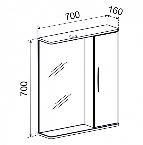 Зеркало со шкафчиком РОКАРД  70 с подсветкой Правое
