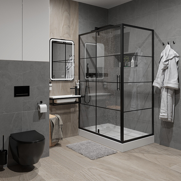 Душ. ограждение Niagara NG-0220-08 BLACK (1200х800х1900) прямоугольник, дверь распашная, 1 место