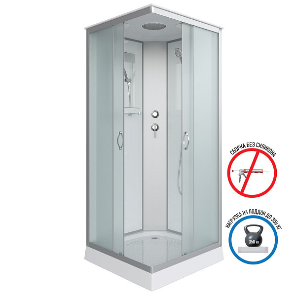 Душ.каб. NG-1101-14 (900х900х2150) низкий поддон(13см) стекло МАТОВОЕ 3 места с полкой