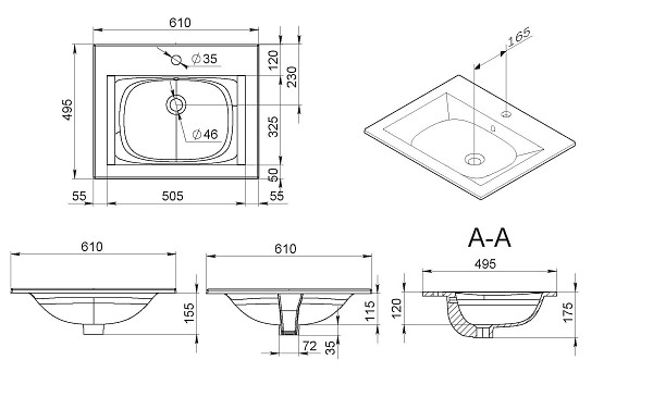 M70AWCC0602WG Spirit V2.0, Раковина мебельная, керамическая, 60 см, встроенная, цвет: белый, глянец
