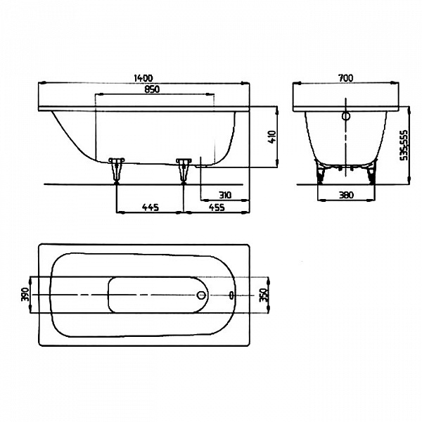 Стальная ванна Kaldewei Saniform Plus 140x70 111500010001 standard mod. 360-1