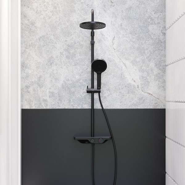 947730300 Apollo душевая система с ванно-душевым смесителем-полкой, черный