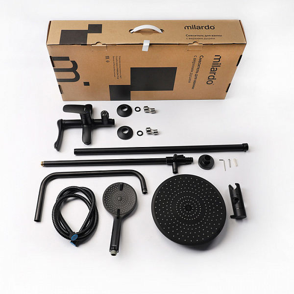 Смеситель для ванны с верхним душем, черный матовый, Rora, Milardo, RORBL4FM06