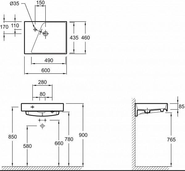 Подвесная раковина-столешница Jacob Delafon Rythmik 60х46 см EXQ112-00