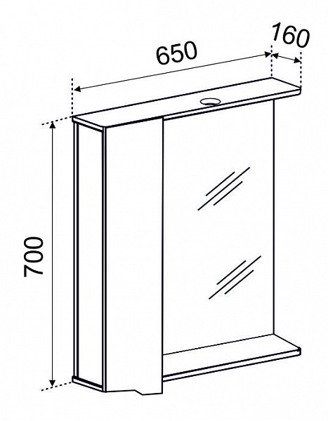 Зеркало со шкафчиком  АГАТА 65 с подсветкой Левое