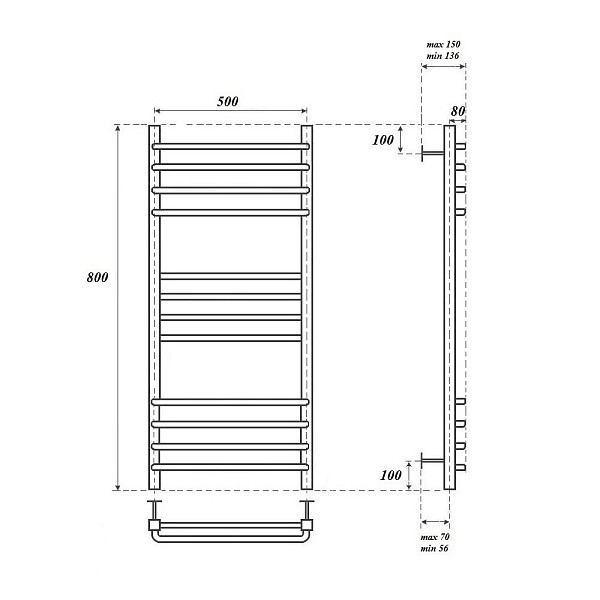 Полотенцесушитель водяной Point Омега PN90158S П12 500x800, хром