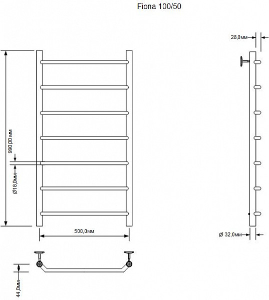 Полотенцесушитель электрический Aquanet Fiona 100х50 Тэн справа 00281996