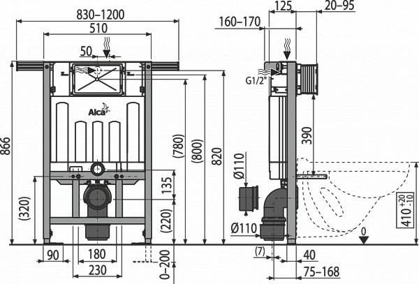 Инсталляция для унитазов AlcaPlast Jadromodul AM102/850