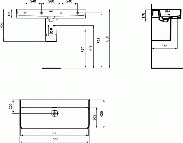 Раковина Ideal Standard Strada II 100 см T364001