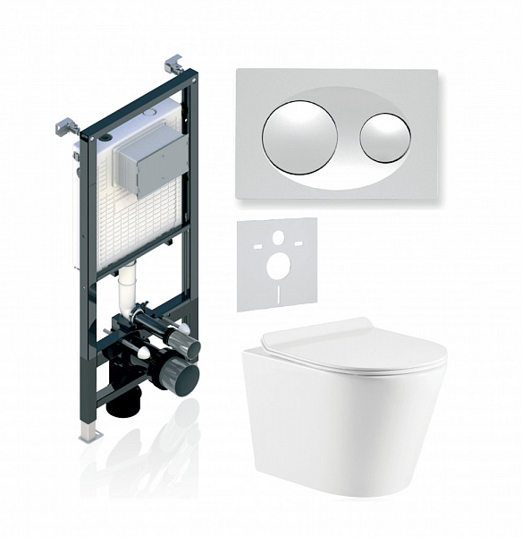 Комплект KOLLER POOL для монтажа  подвесного унитаза: Инсталляция Alcora ST 1200 с клавишей GRACE  White, Унитаз ORION Rimless, сиденье дюропласт: SoftClose, Take Off, антибактериальное покрытие, система «Антивсплеск»