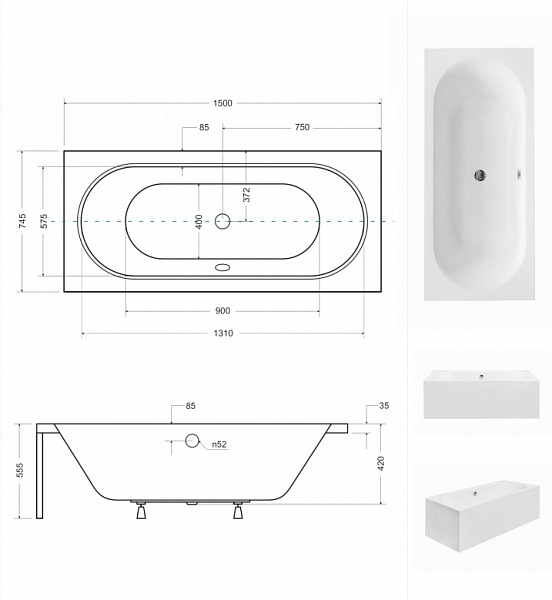 Акриловая ванна Besco Vitae 150x75 WAV-150-PK