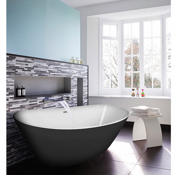 Ванна акриловая Azario EASTON 1800x820x600 мм., белая с черными внешними стенками, свободностоящая, в комплекте с сифоном и металлической рамой