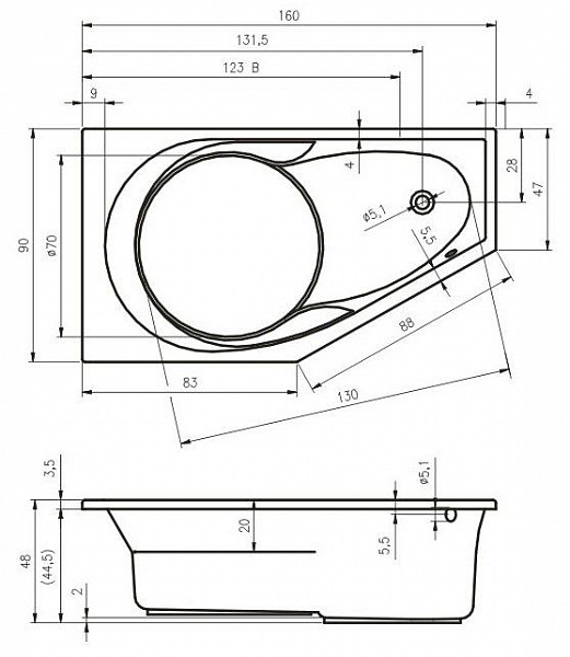 Акриловая ванна Riho Yukon 160x90 правая B008001005