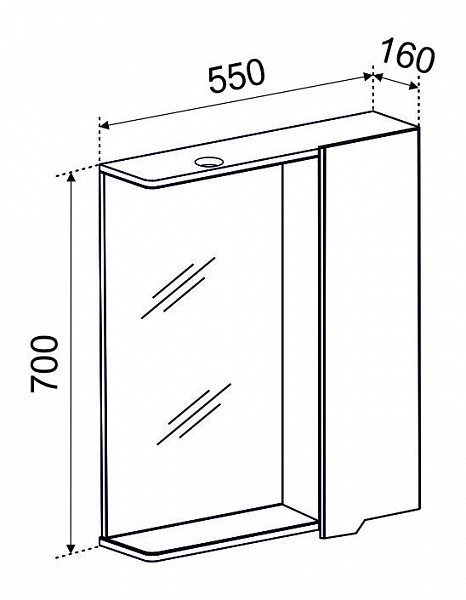Зеркало со шкафчиком  АГАТА 55 с подсветкой Правое