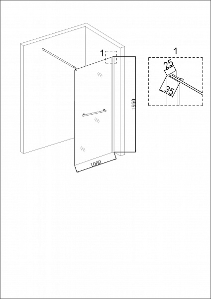 Душ. перегородка NG-681-10 BLACK (100x195), 1 место