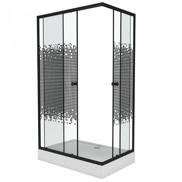 Душ. уголок NG-012-14Q BLACK(1200х800х1950) низкий поддон(13см) стекло МОЗАИКА, 2 места