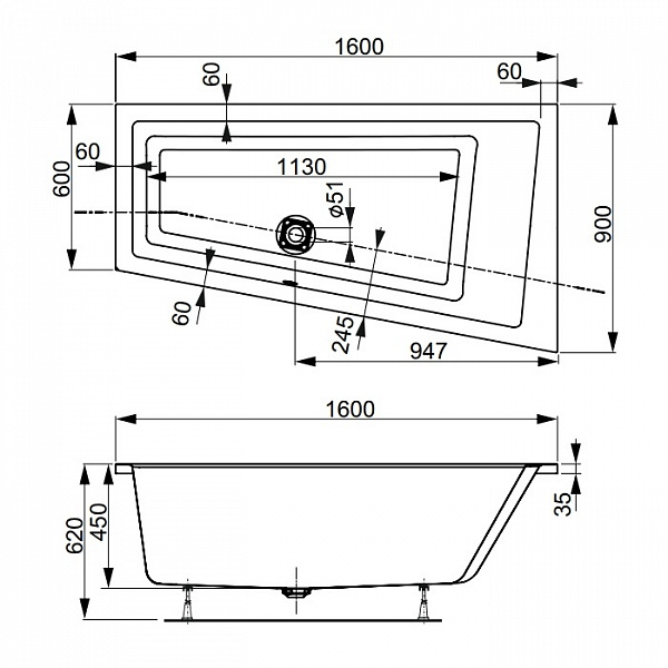 Акриловая ванна Vagnerplast Cavallo Offset 160x90 левая VPBA169CAV3LX-04