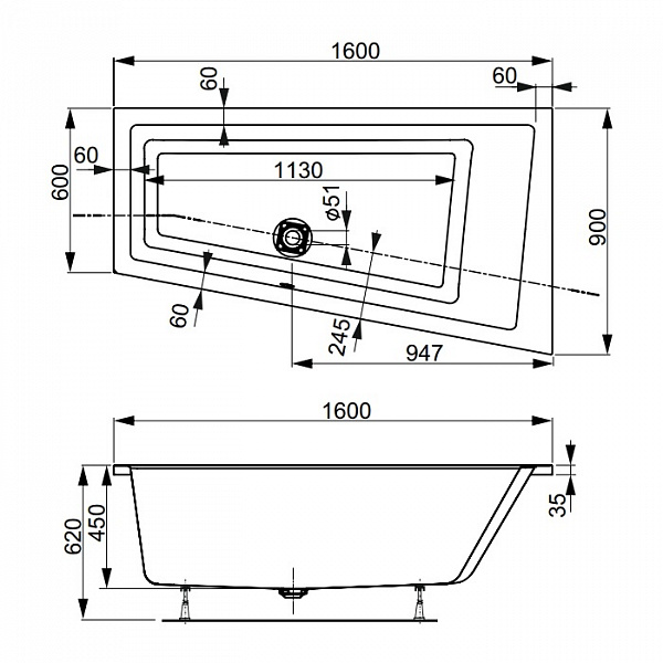 Акриловая ванна Vagnerplast Cavallo Offset 160x90 правая VPBA169CAV3PX-04