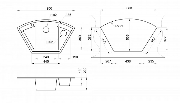 Мойка кухонная Granula многоугольная кварц 9001, ГРАФИТ