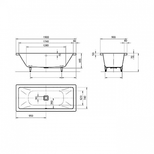 Стальная ванна Kaldewei Conoduo 170x75 235000013001 easy-clean mod. 732