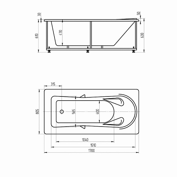 Акриловая ванна Aquatek  Леда 170x80 LED170-0000034