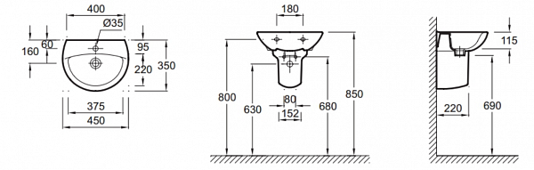 Раковина Jacob Delafon Odeon 45х35 см E4152-00