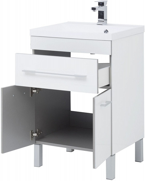 Тумба под раковину Aquanet Верона 58 белый (напольная 1 ящик 2 дверцы) 00182507