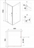 Душ.ограждение NG-83-9AB-A80B (90*80*190) прямоугольник, дверь распашная, 2 места