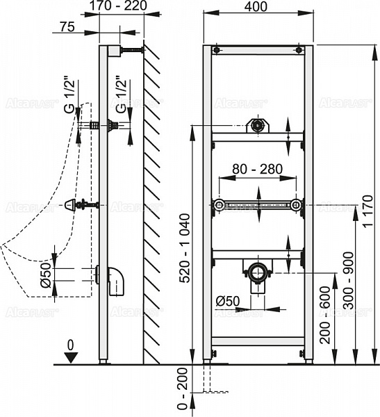 Монтажная рама для писсуара AlcaPlast A107/1200