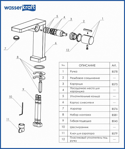 Смеситель для раковины Wasserkraft Alme 1510