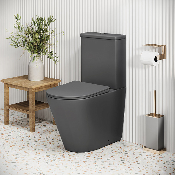Унитаз GR-4480GMS Color (620*365*810) СЕРЫЙ МАТОВЫЙ напольный БЕЗОБОДКОВЫЙ с тонкой крышкой, 2 места