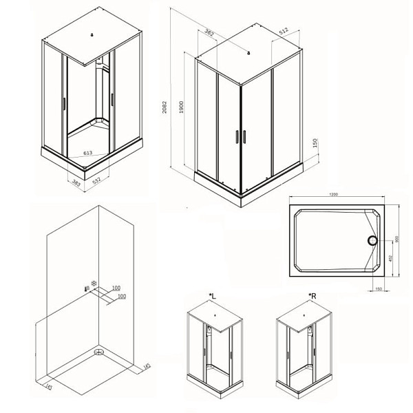 W90C-404-12090MT Gem кабина душевая  120x90, прямоугольная, профиль матовый хром, стекло прозрачное