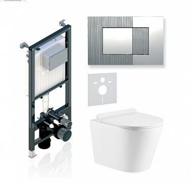 Комплект KOLLER POOL для монтажа  подвесного унитаза: Инсталляция Alcora ST 1200 с клавишей DESIGN PLUS Chrome, Унитаз ORION Rimless, сиденье дюропласт: SoftClose, Take Off, антибактериальное покрытие, система «Антивсплеск»