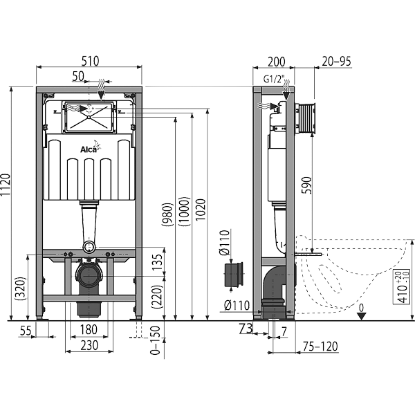 Инсталляция для унитазов AlcaPlast Solomodul AM116/1120