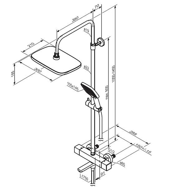 953810300 Gala душевая система с ванно  душевым ТМС смесителем, чёрный