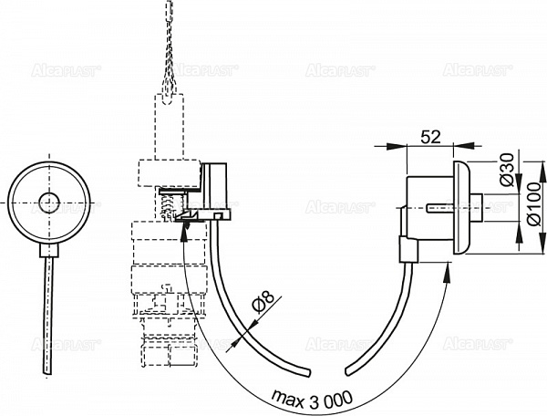 Клавиша смыва на расстоянии AlcaPlast ручное управление, хром – глянцевая, монтаж: в стену