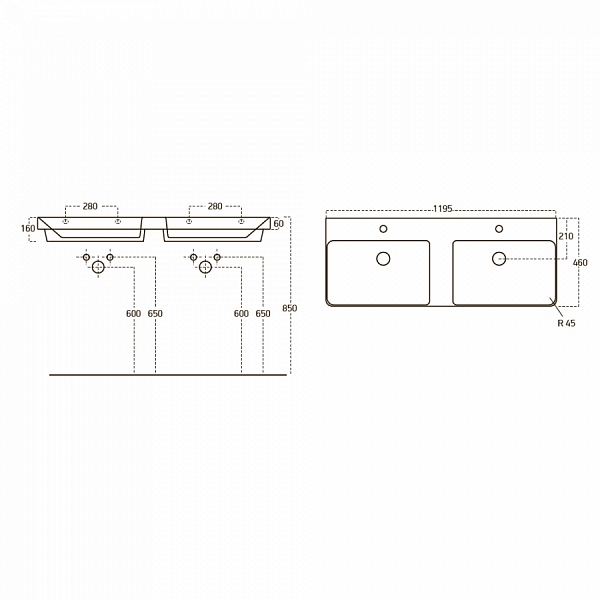 Раковина мебельная  120 см LUXURY
