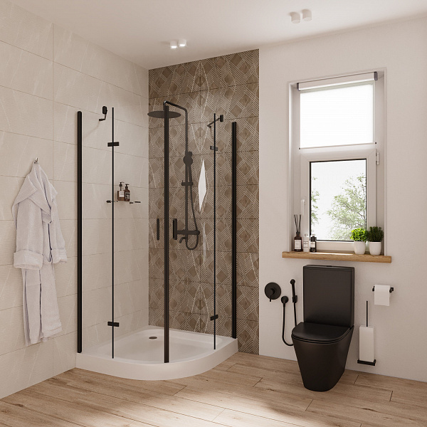 Душ. ограждение Niagara NG-6815-08 BLACK (90*90*190) полукруг, двери распашные, 1 место