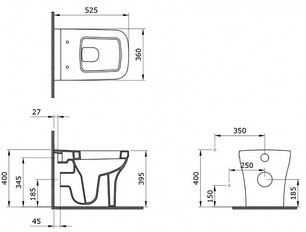 Чаша приставного унитаза Bocchi Firenze 1298-001-0129 белая