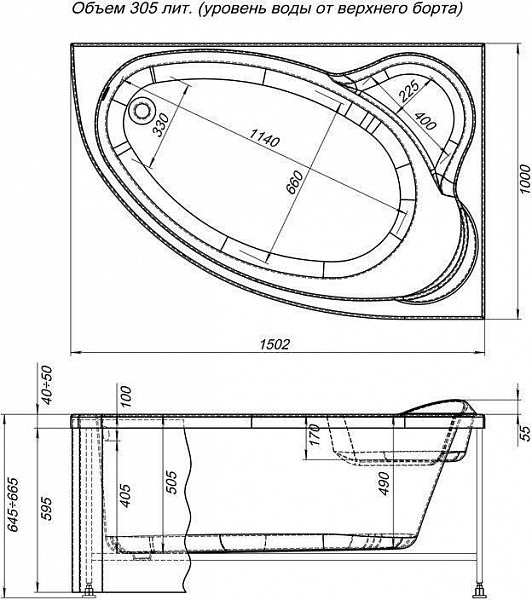 Фронтальная панель для ванны Aquanet Mayorca 150 R 00161977