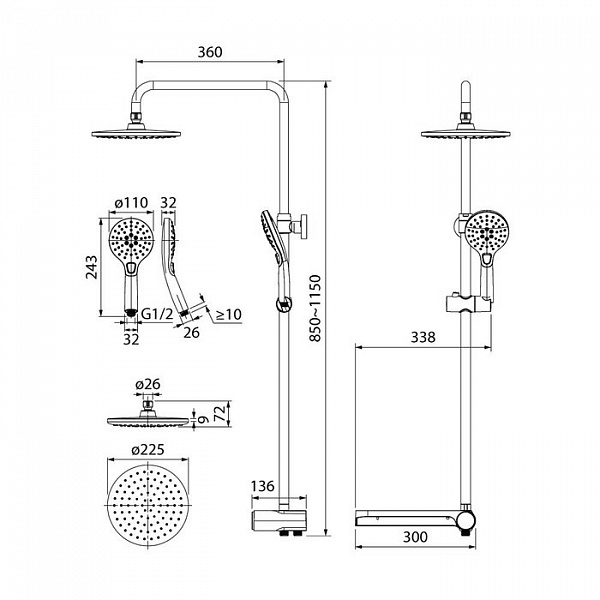 Душевой гарнитур с верхней лейкой, хром, Ray, IDDIS, RAYSB3Fi76