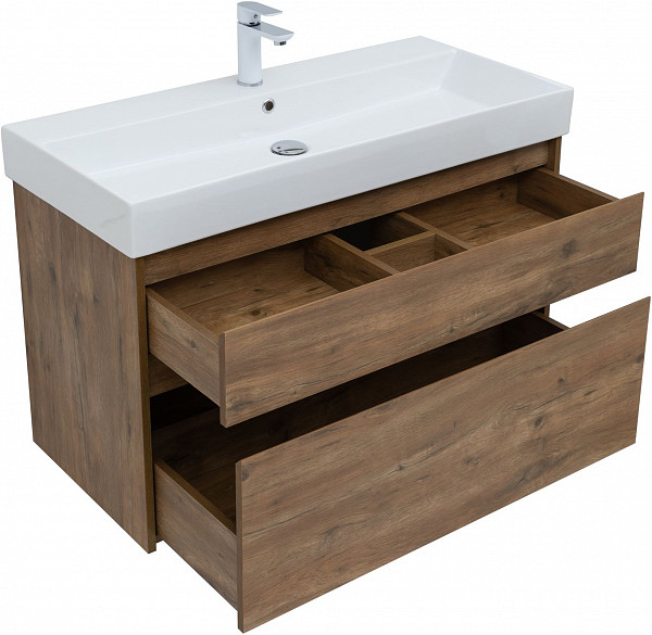 Тумба под раковину Aquanet Nova Lite 100 (SLIM SYNERGY) дуб рустикальный, 2 ящика 00249957
