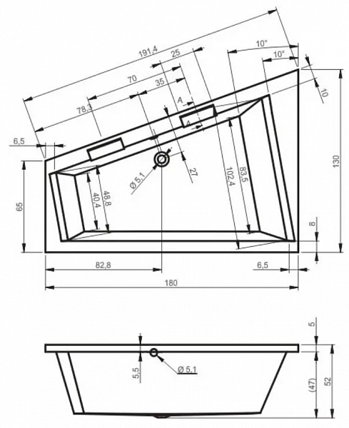 Акриловая ванна Riho Doppio 180х130 правая B033001005