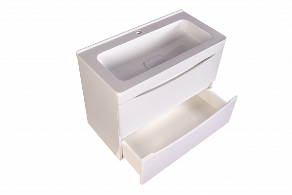 Тумба подвесная "Бергамо мини 70" (2 ящ.) Люкс антискрейтч белый, под раковину, PLUS