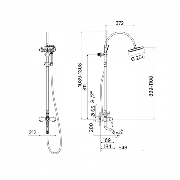 Смеситель для ванны с верхним душем, Oldie, IDDIS, OLDSB3Fi06